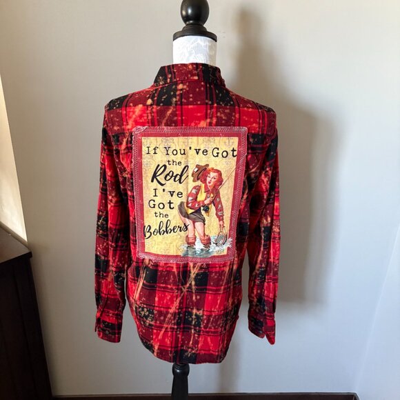 Angry Minnow Flannel Long Sleeve Red Fishing I've Got Bobbers Small - Picture 4 of 5